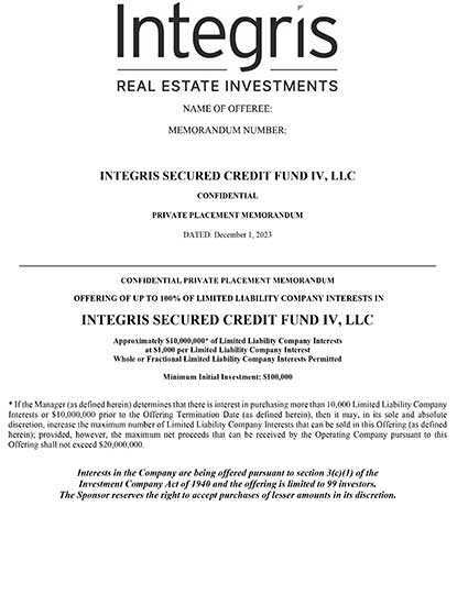 Integris secured credit fund IV Private Placement Memorandum